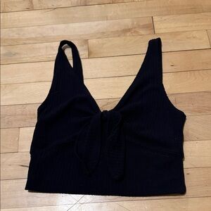 Abercrombie & Fitch Black Ribbed Tie-Front Crop Tank